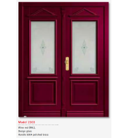 UNILUX Model 2303 Wine Red Door, Designer Glass, Polished Brass Handle, Custom Timber Entry Security Door